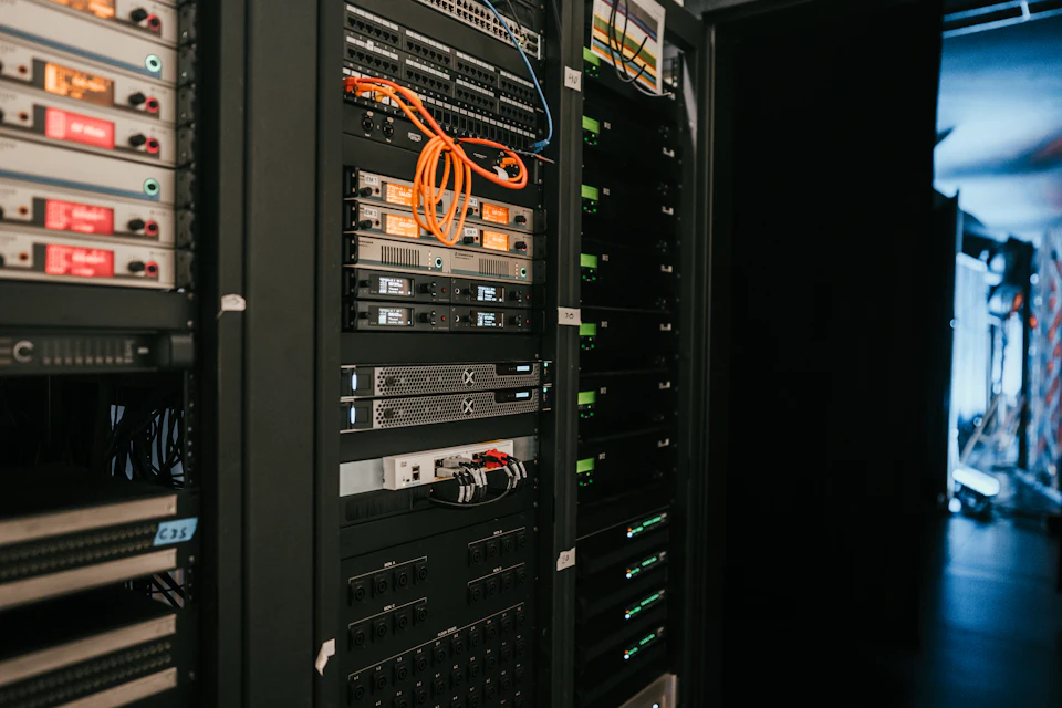 Server rack in a server room